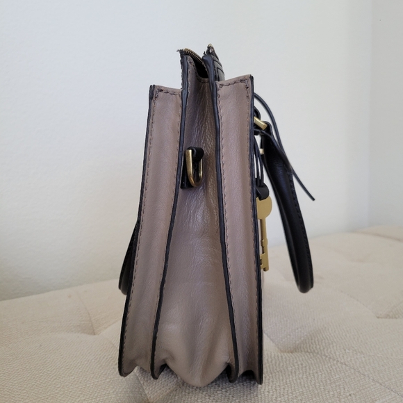 FOSSIL RYDER TOP HANDLE SATCHEL HANDBAG LEATHER TAUPE BLACK - Picture 7 of 9